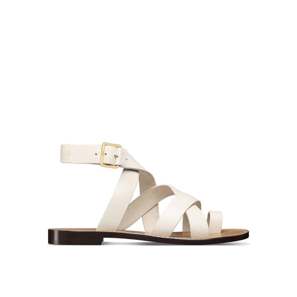 Dior White Calfskin Flat Sandals | Regal Royce