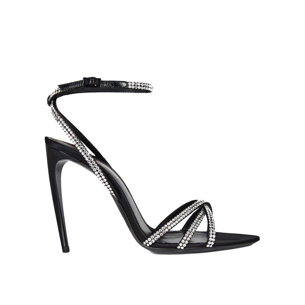 Saint Laurent Black Silk Stiletto Heel Sandals | Regal Royce
