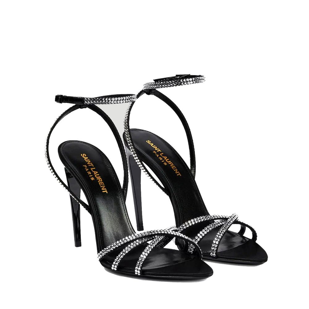 Saint Laurent Black Silk Stiletto Heel Sandals | Regal Royce