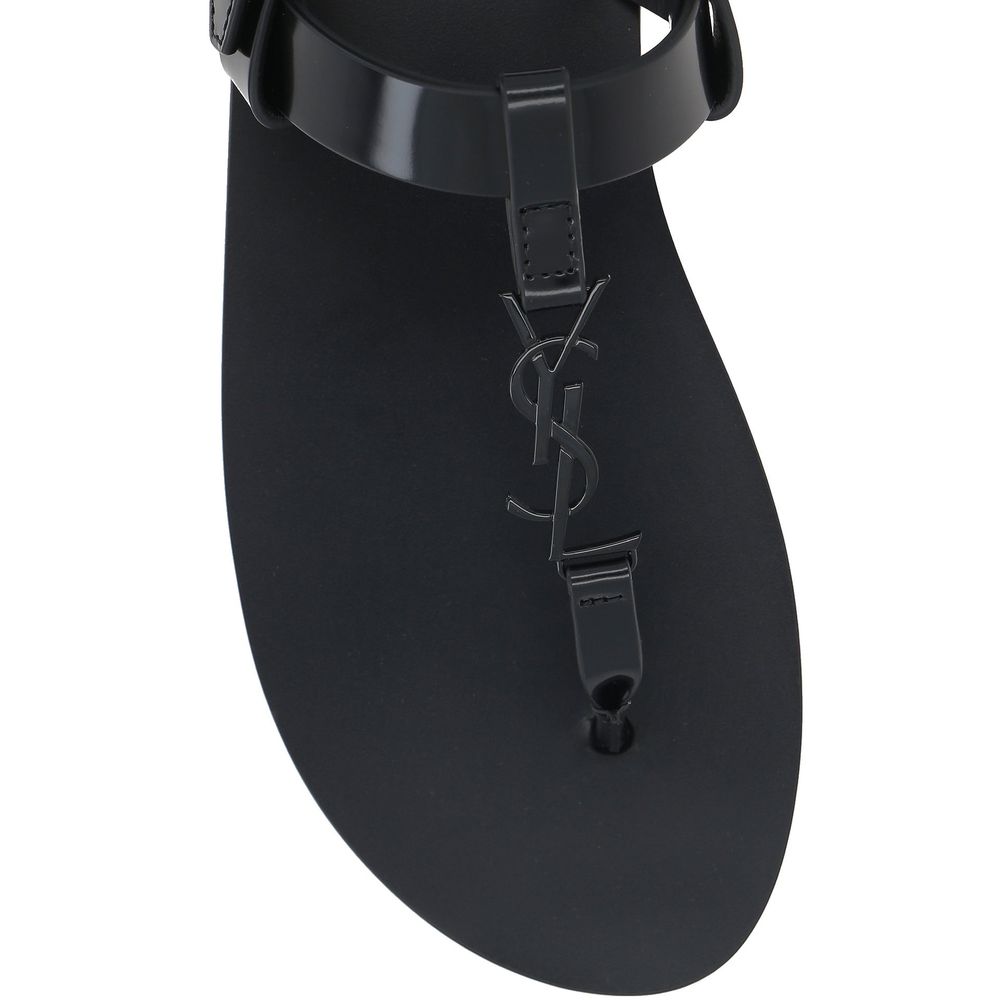 Saint Laurent Black Calfskin Flat Sandals | Regal Royce