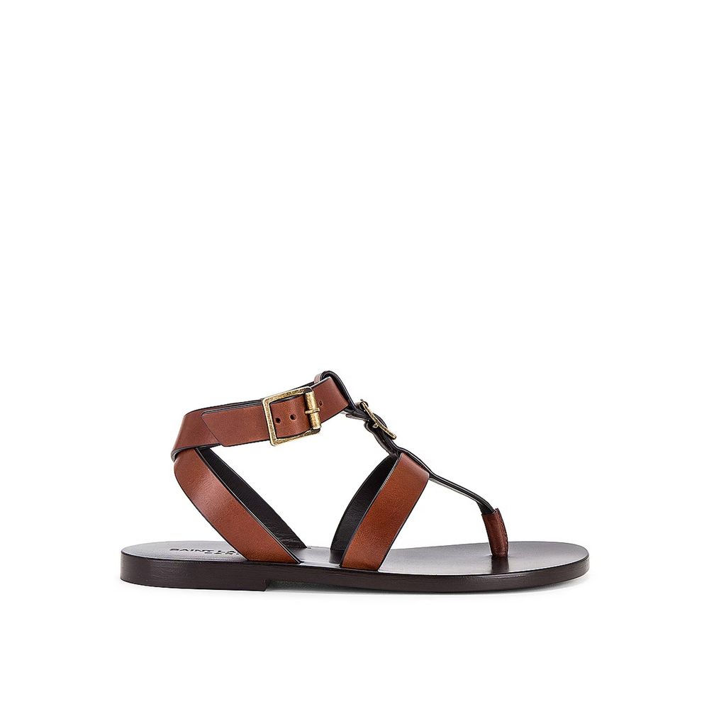 Saint Laurent Brown Calfskin Flip-Flop Sandals | Regal Royce