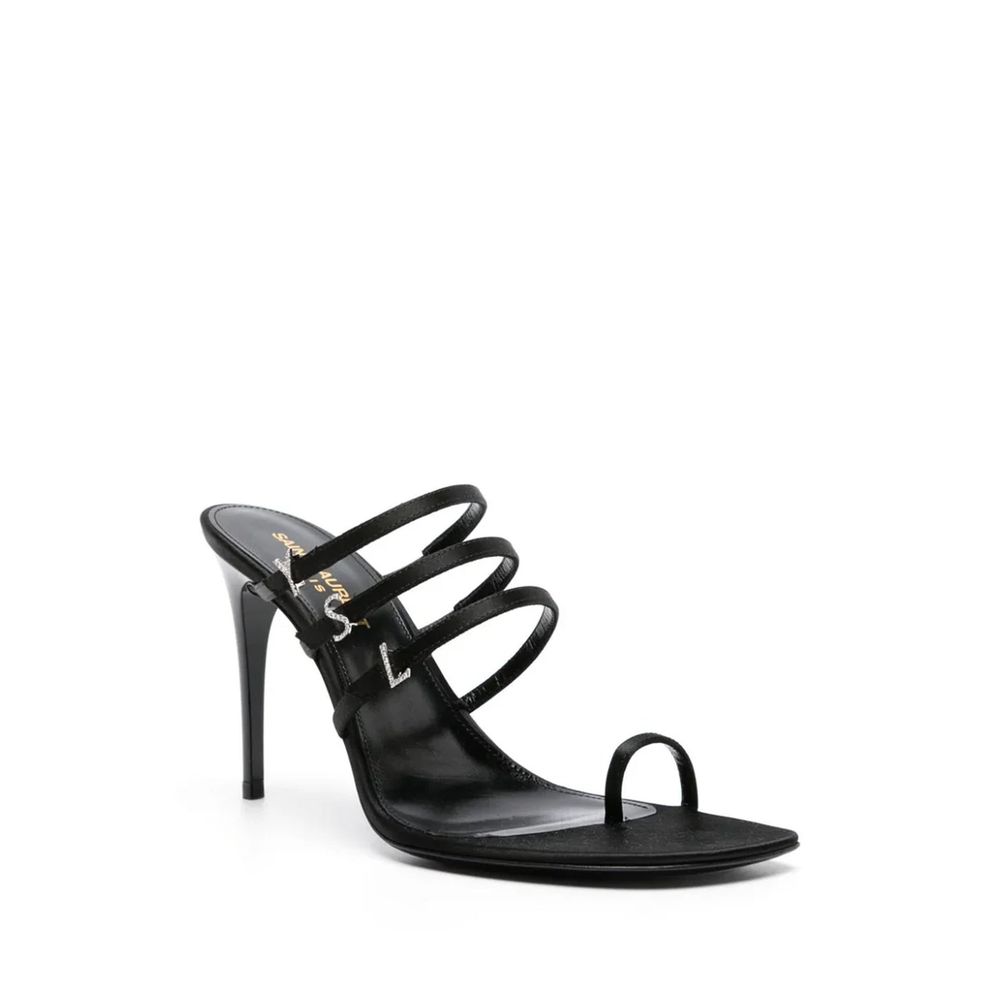 Saint Laurent Black Silk Stiletto Heel Sandals | Regal Royce