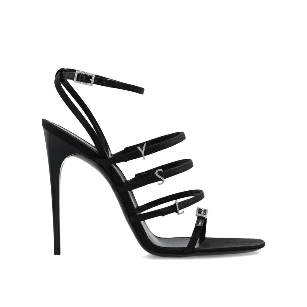 Saint Laurent Black Silk Stiletto Heel Sandals | Regal Royce