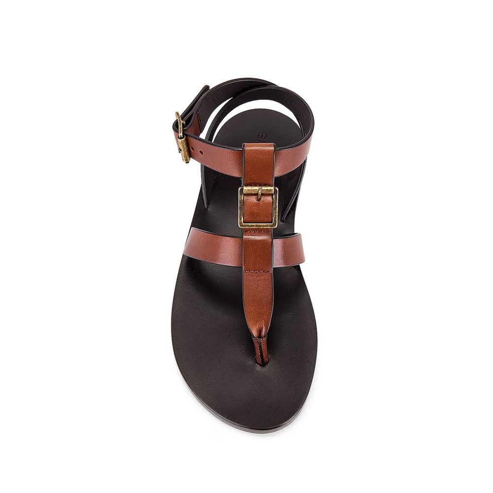 Saint Laurent Brown Calfskin Flip-Flop Sandals | Regal Royce