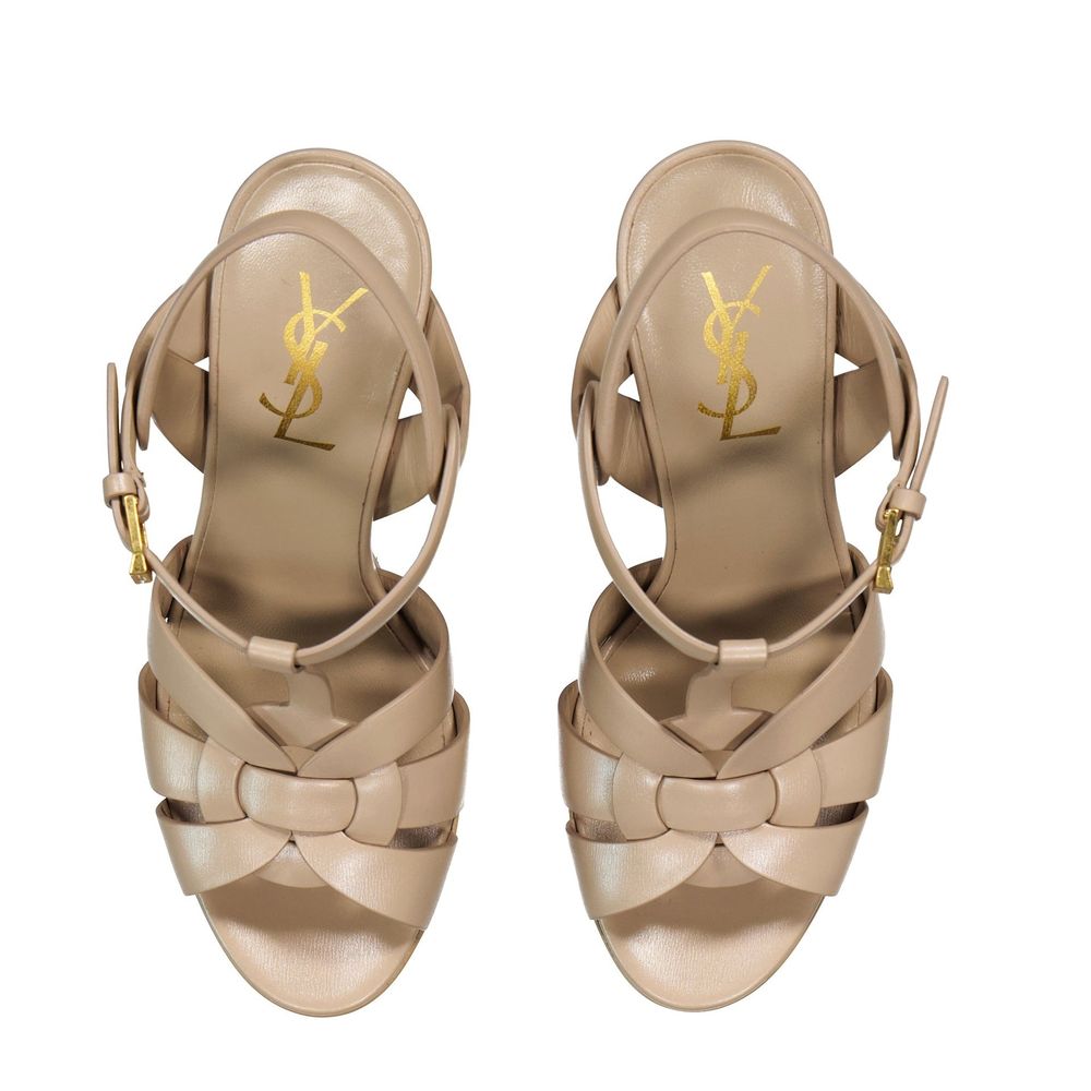 Saint Laurent Beige Calfskin Platform Sandals | Regal Royce