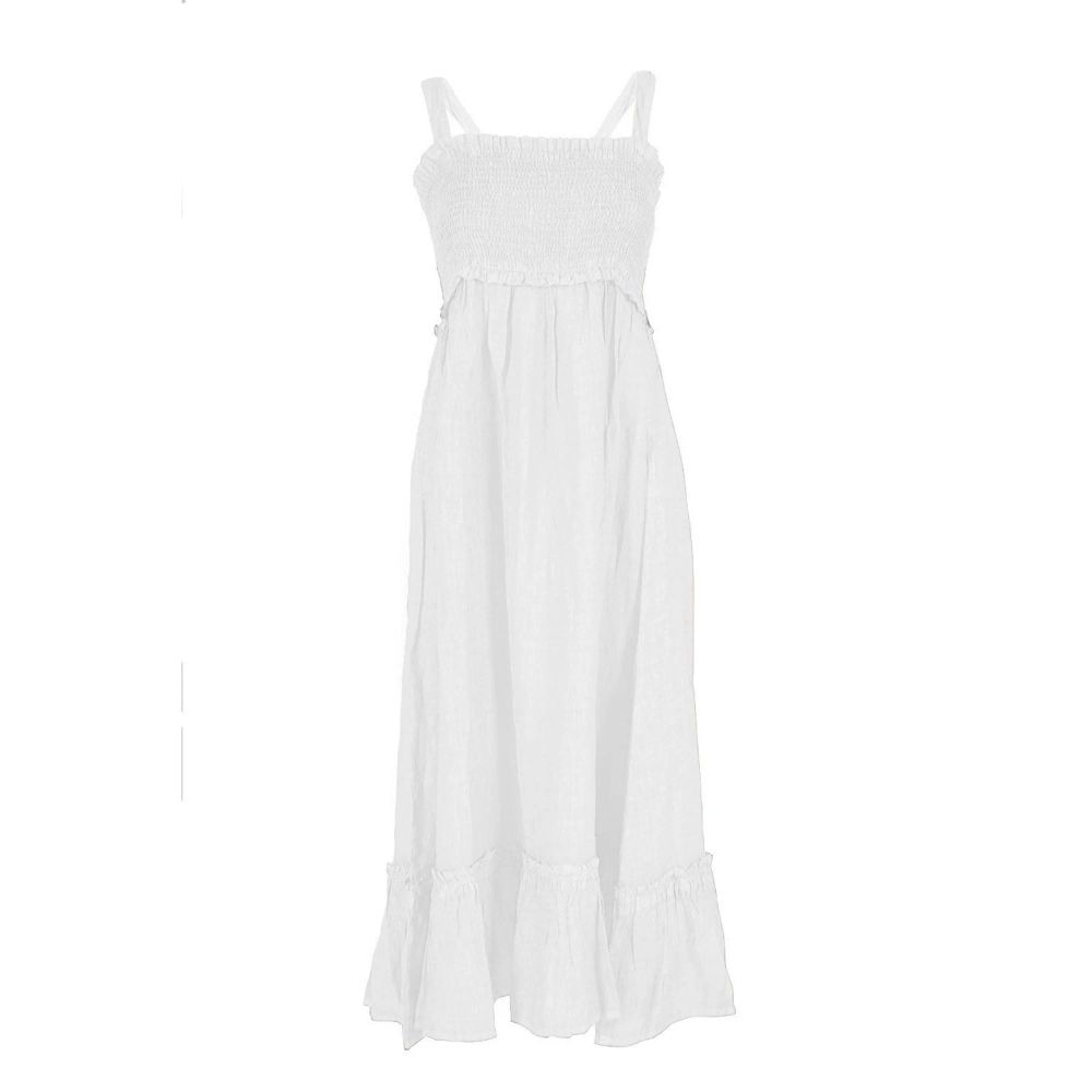 Yes Zee White Linen Casual Dress | Regal Royce