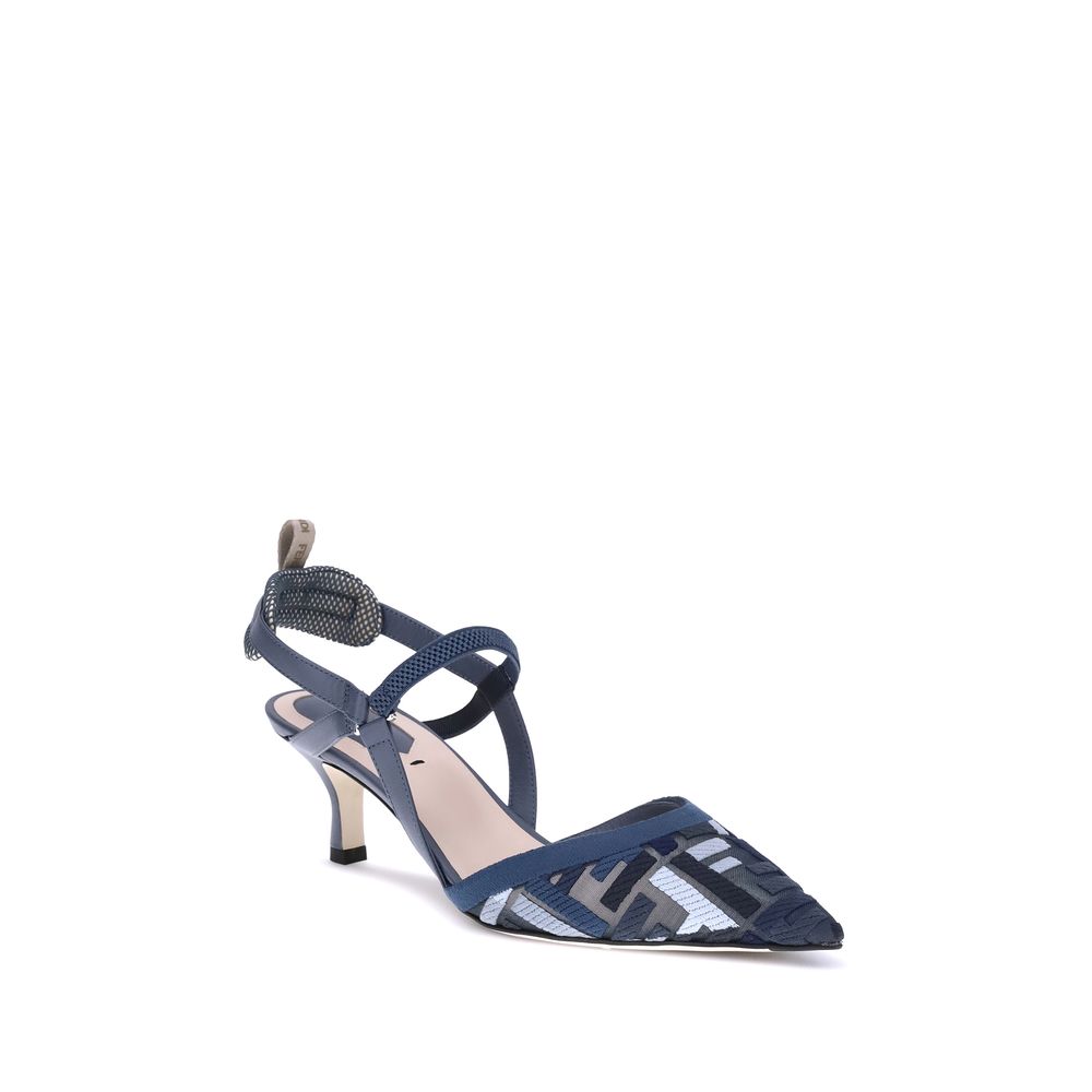 Fendi Blue Polyamide Mid Heel Pumps | Regal Royce