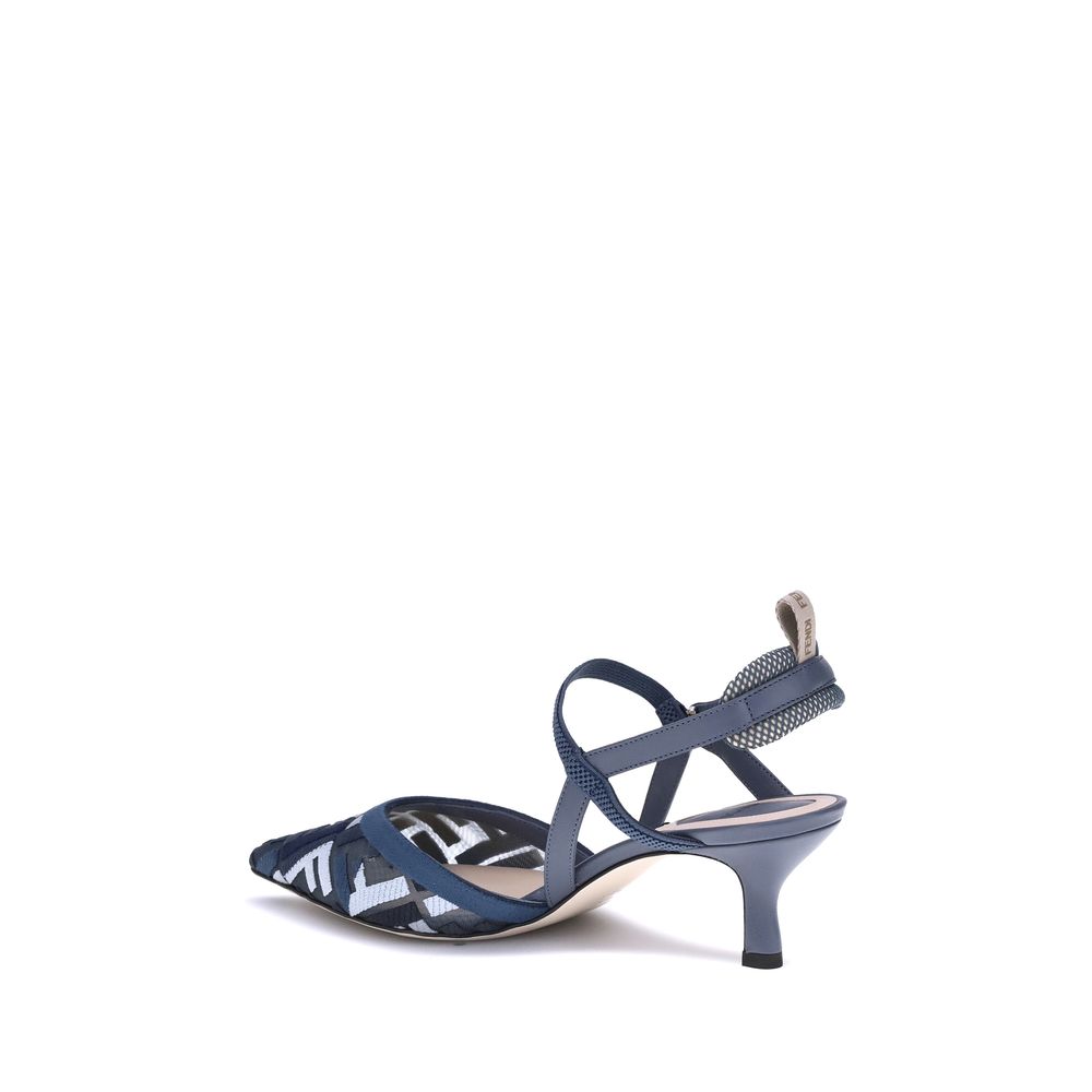 Fendi Blue Polyamide Mid Heel Pumps | Regal Royce