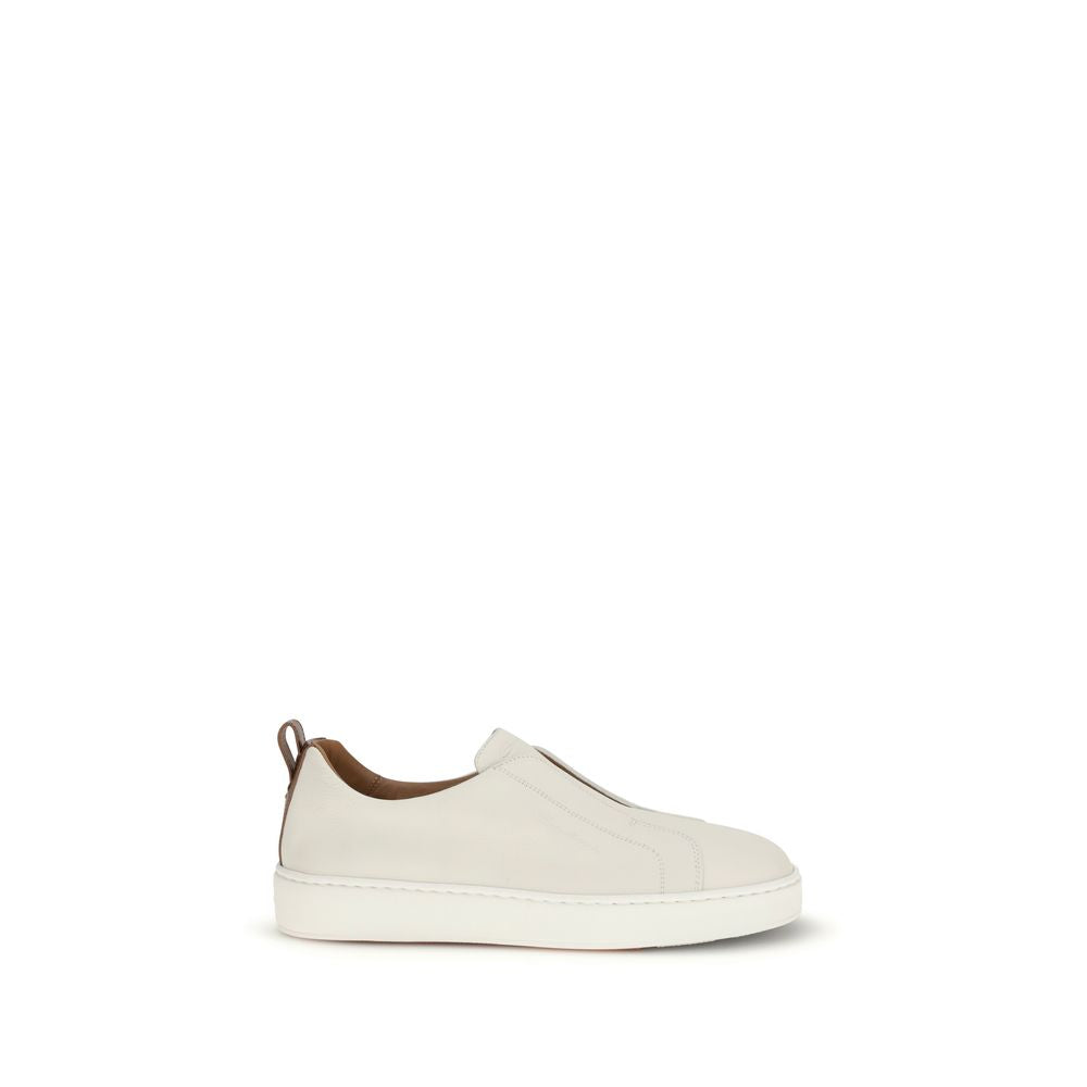 Santoni White Calf Leather Bos Taurus Low Top Sneakers | Regal Royce