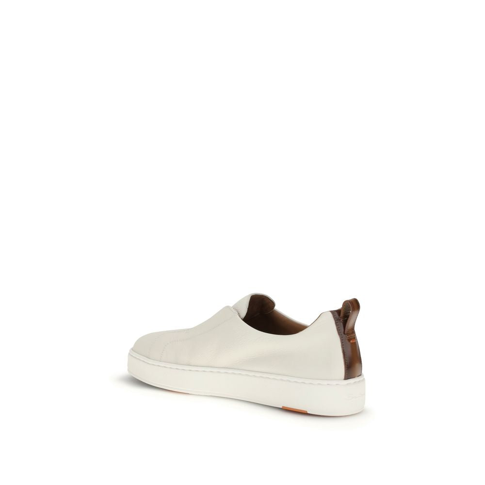 Santoni White Calf Leather Bos Taurus Low Top Sneakers | Regal Royce