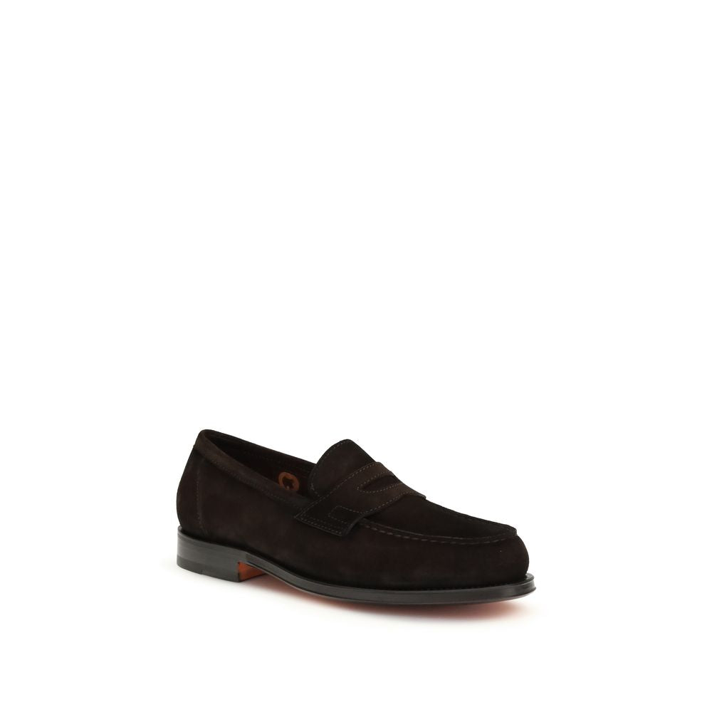 Santoni Brown Calf Leather Bos Taurus Slip-On Loafers | Regal Royce