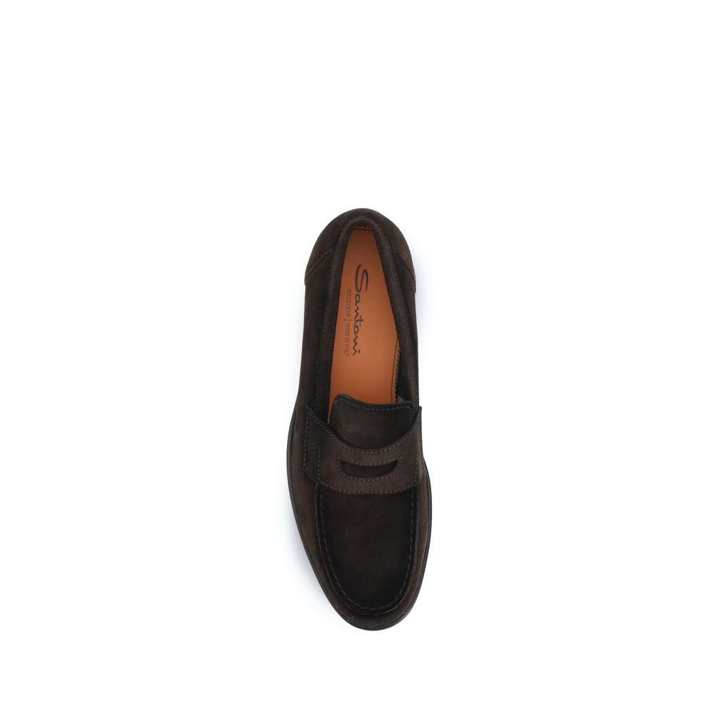 Santoni Brown Calf Leather Bos Taurus Slip-On Loafers | Regal Royce