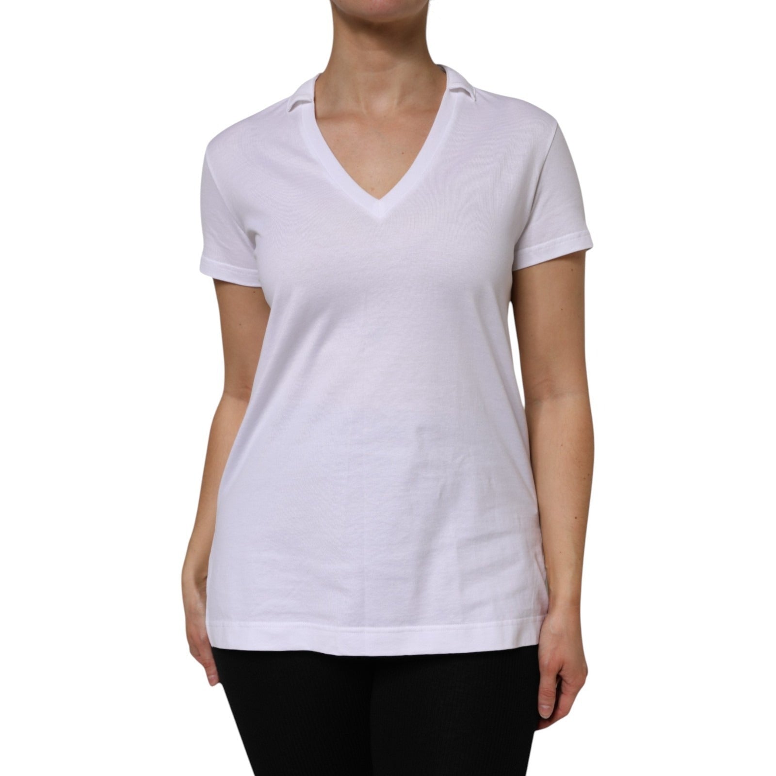 Dolce & Gabbana White V-Neck Cotton Short Sleeves T-shirt | Regal Royce