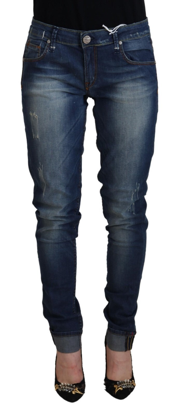 Acht Blue Washed Cotton Slim Fit Women Denim Pants Jeans | Regal Royce