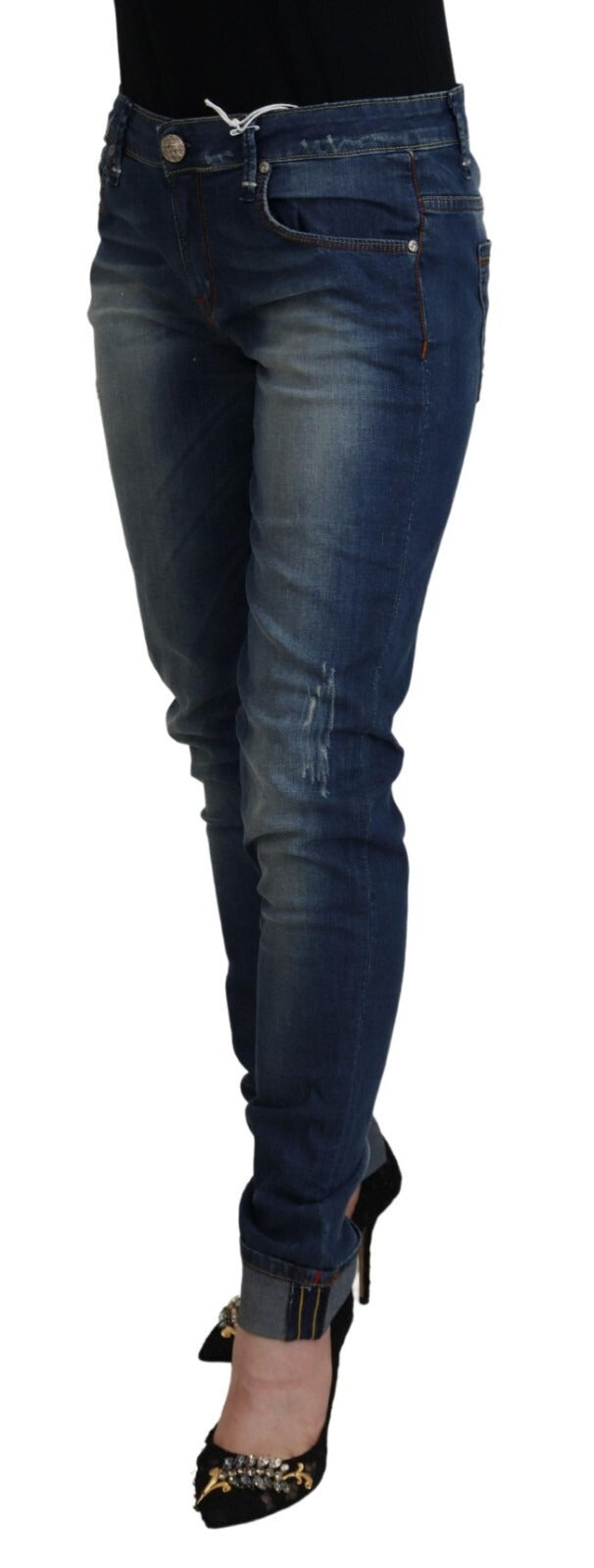 Acht Blue Washed Cotton Slim Fit Women Denim Pants Jeans | Regal Royce