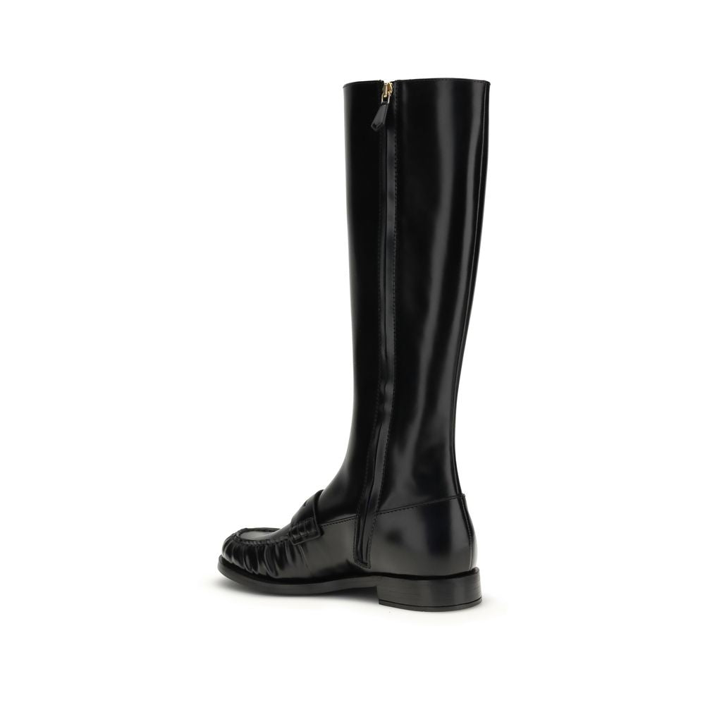 Prada Black Calf Leather Bos Taurus Flat Boots | Regal Royce
