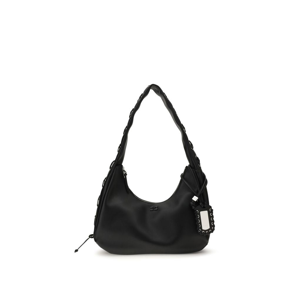 Ganni Black Recycled Leather Shoulder Bag | Regal Royce