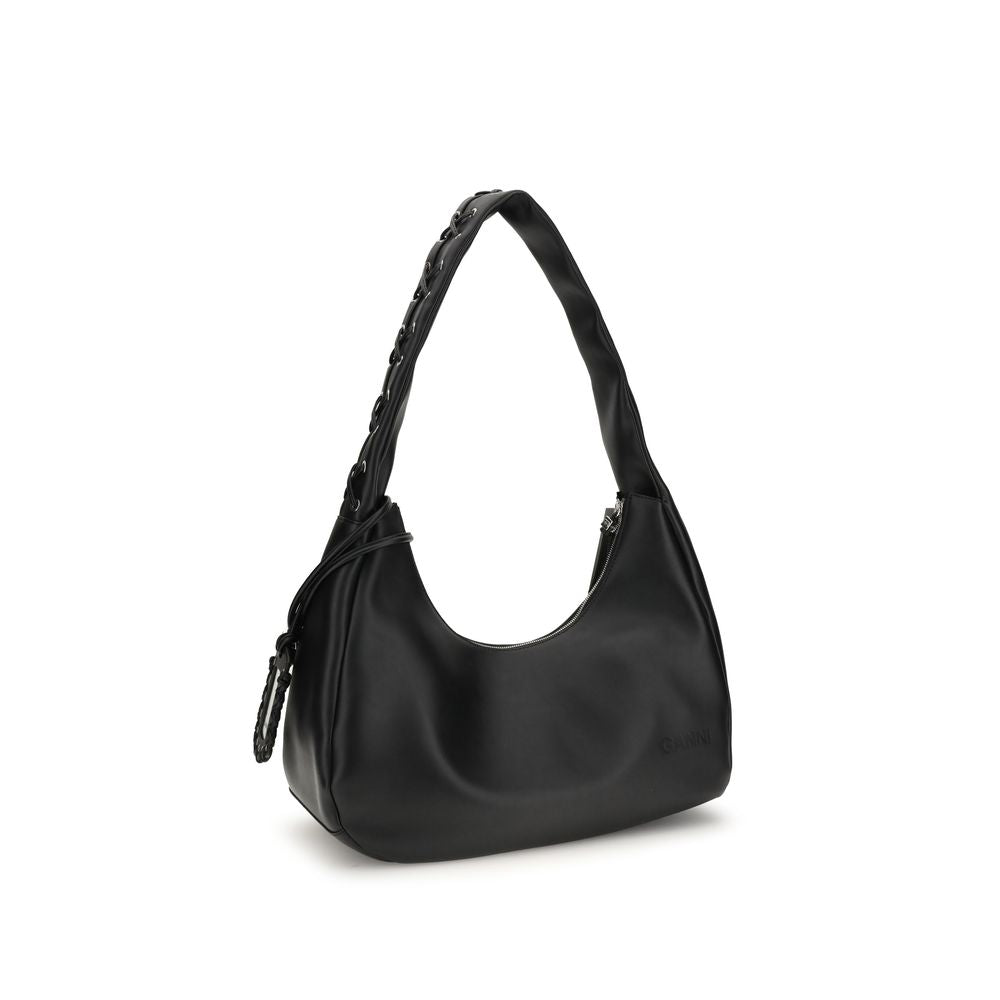 Ganni Black Recycled Leather Shoulder Bag | Regal Royce