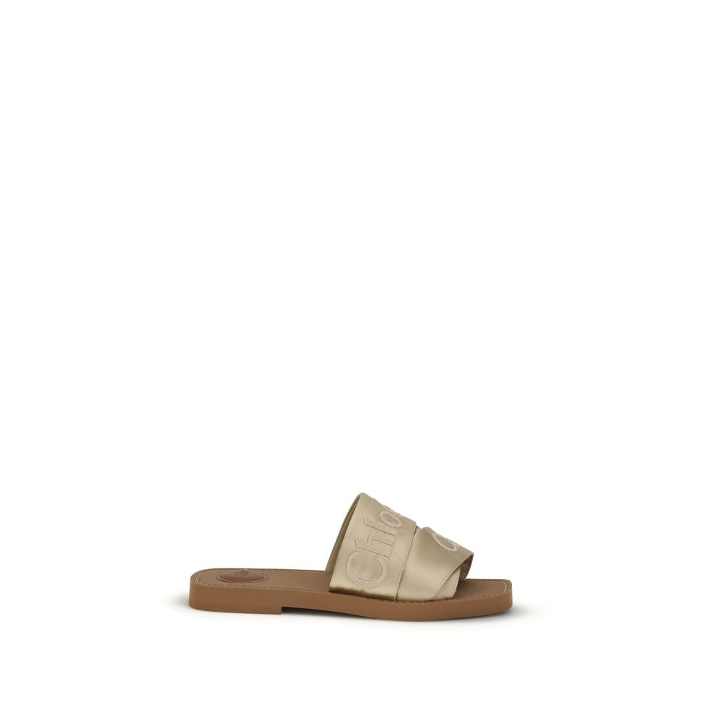 Chloé Gold Polyester Flat Sandals | Regal Royce