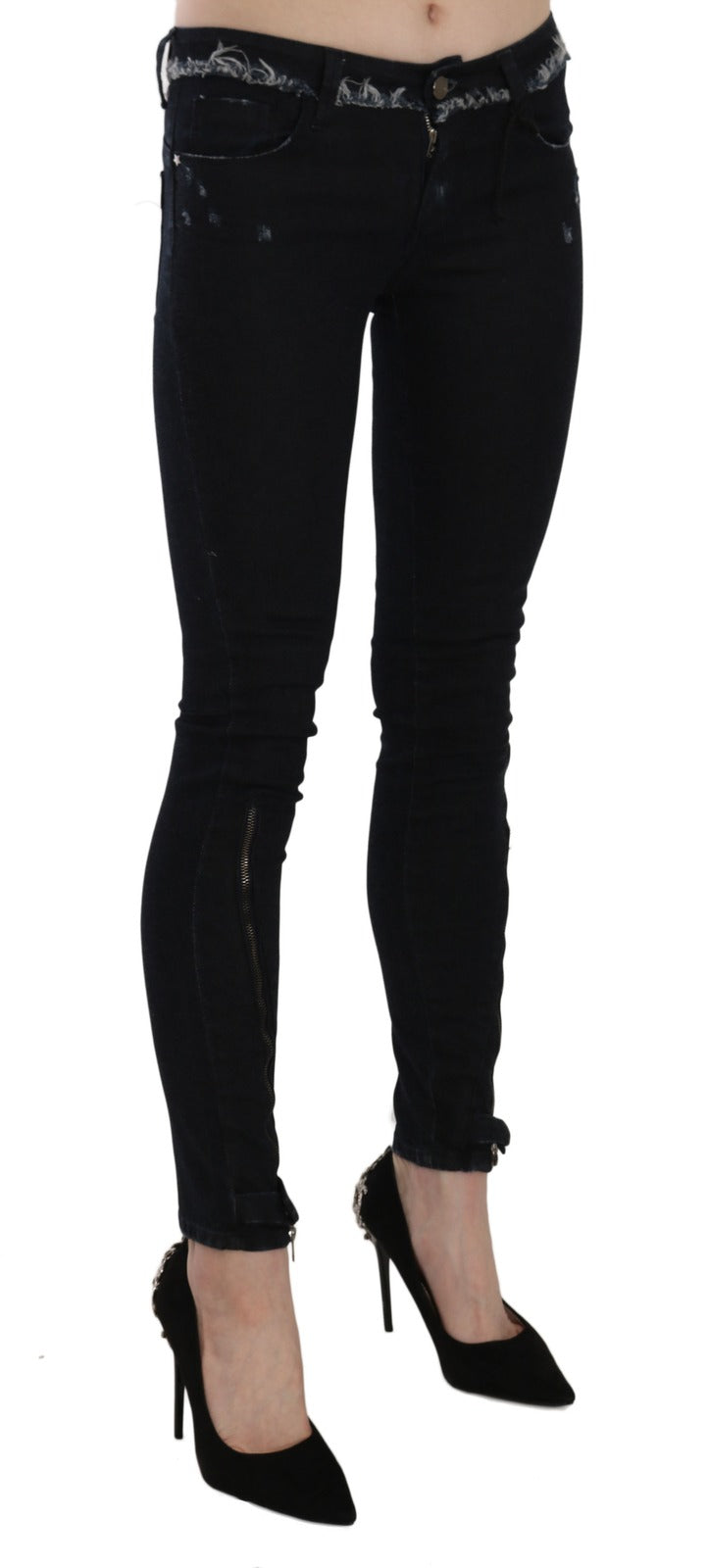 Costume National Black Low Waist Zipper Leg Skinny Denim Jeans | Regal Royce
