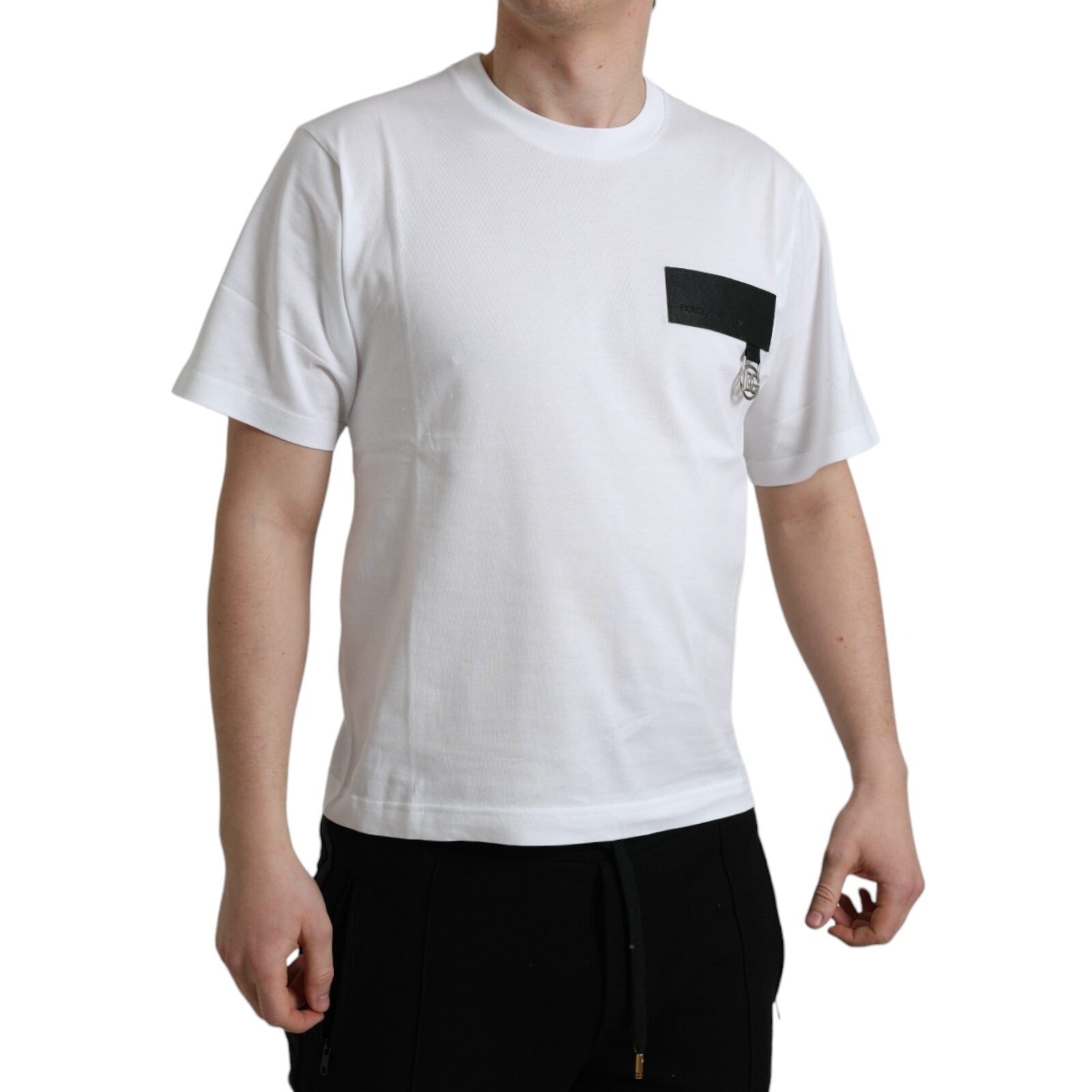 Dolce & Gabbana White Logo Patch Cotton Crew Neck T-shirt | Regal Royce