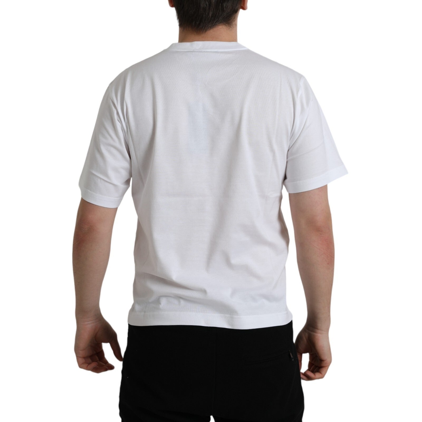 Dolce & Gabbana White Logo Patch Cotton Crew Neck T-shirt | Regal Royce