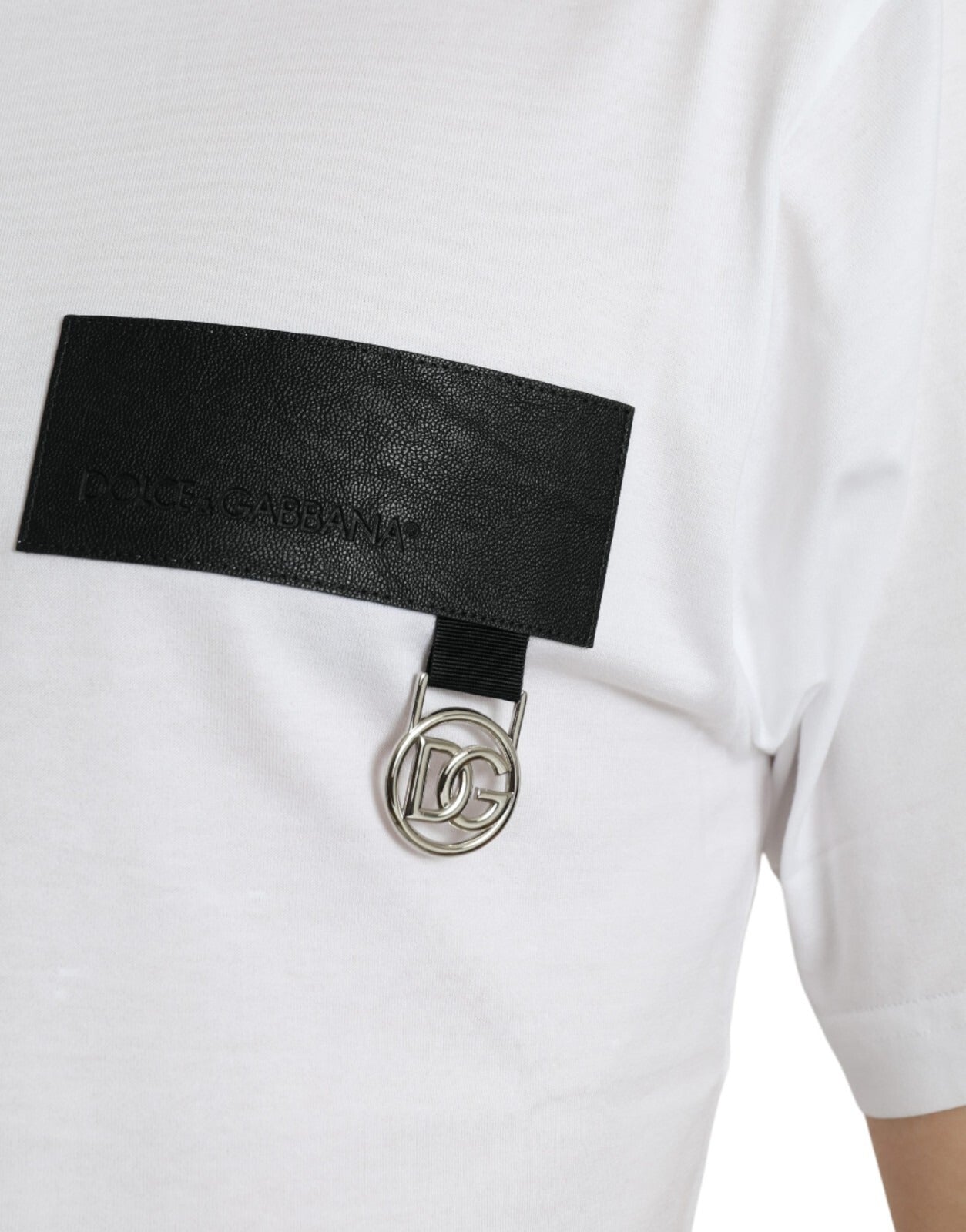Dolce & Gabbana White Logo Patch Cotton Crew Neck T-shirt | Regal Royce