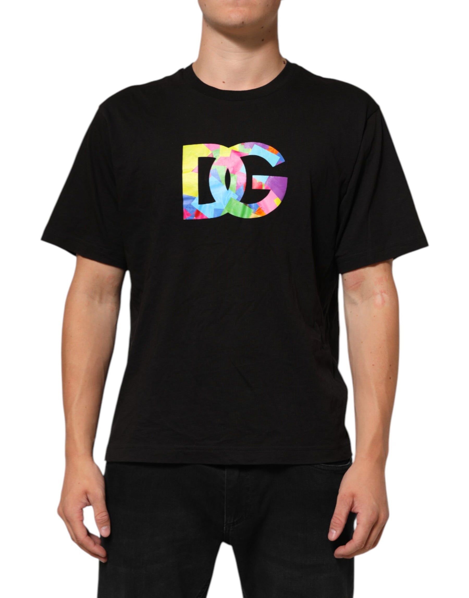 Dolce & Gabbana Black Logo Print Cotton Crew Neck T-shirt | Regal Royce