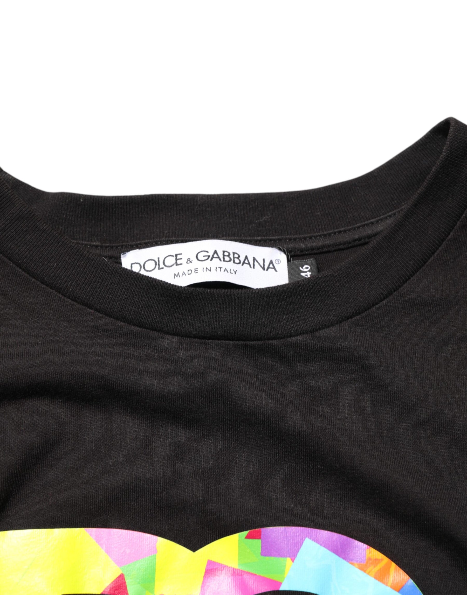 Dolce & Gabbana Black Logo Print Cotton Crew Neck T-shirt | Regal Royce