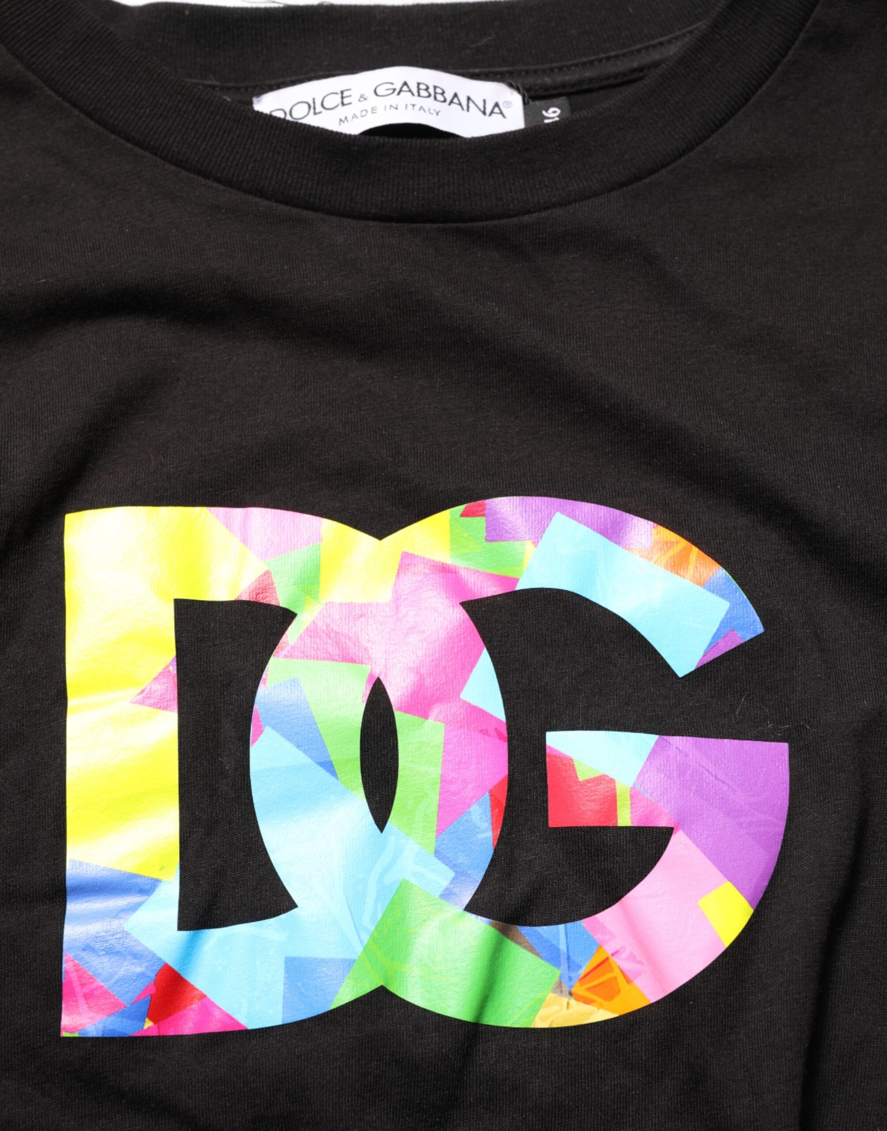 Dolce & Gabbana Black Logo Print Cotton Crew Neck T-shirt | Regal Royce