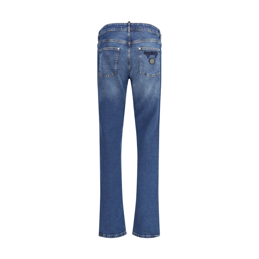 Philipp Plein Blue Cotton Straight-Leg Jeans | Regal Royce