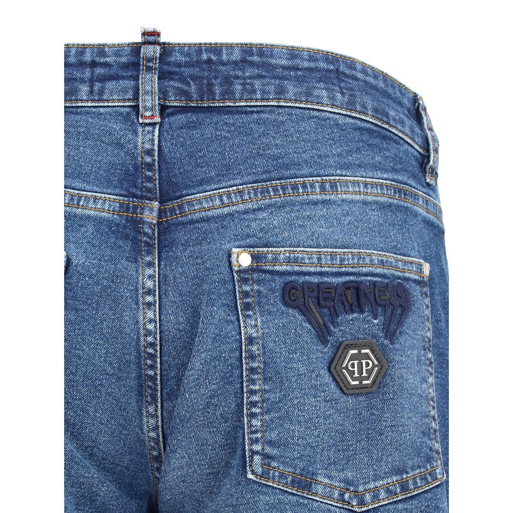 Philipp Plein Blue Cotton Straight-Leg Jeans | Regal Royce