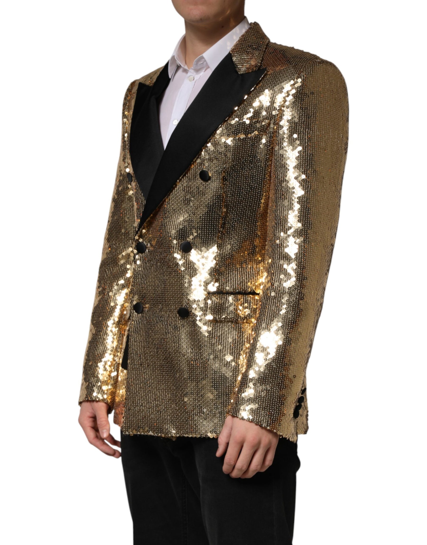 Dolce & Gabbana Gold Sequined Double Breasted Jacket Blazer | Regal Royce