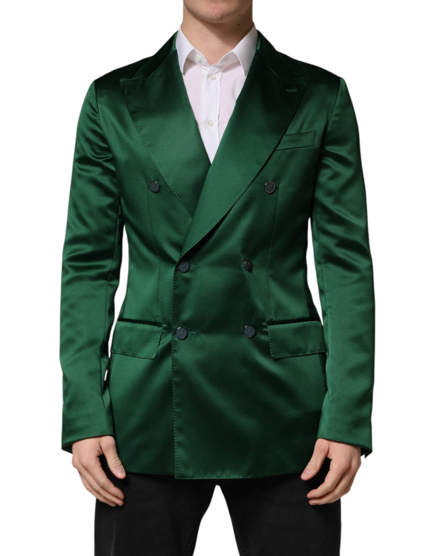Dolce & Gabbana Green Satin Double Breasted Jacket Blazer | Regal Royce