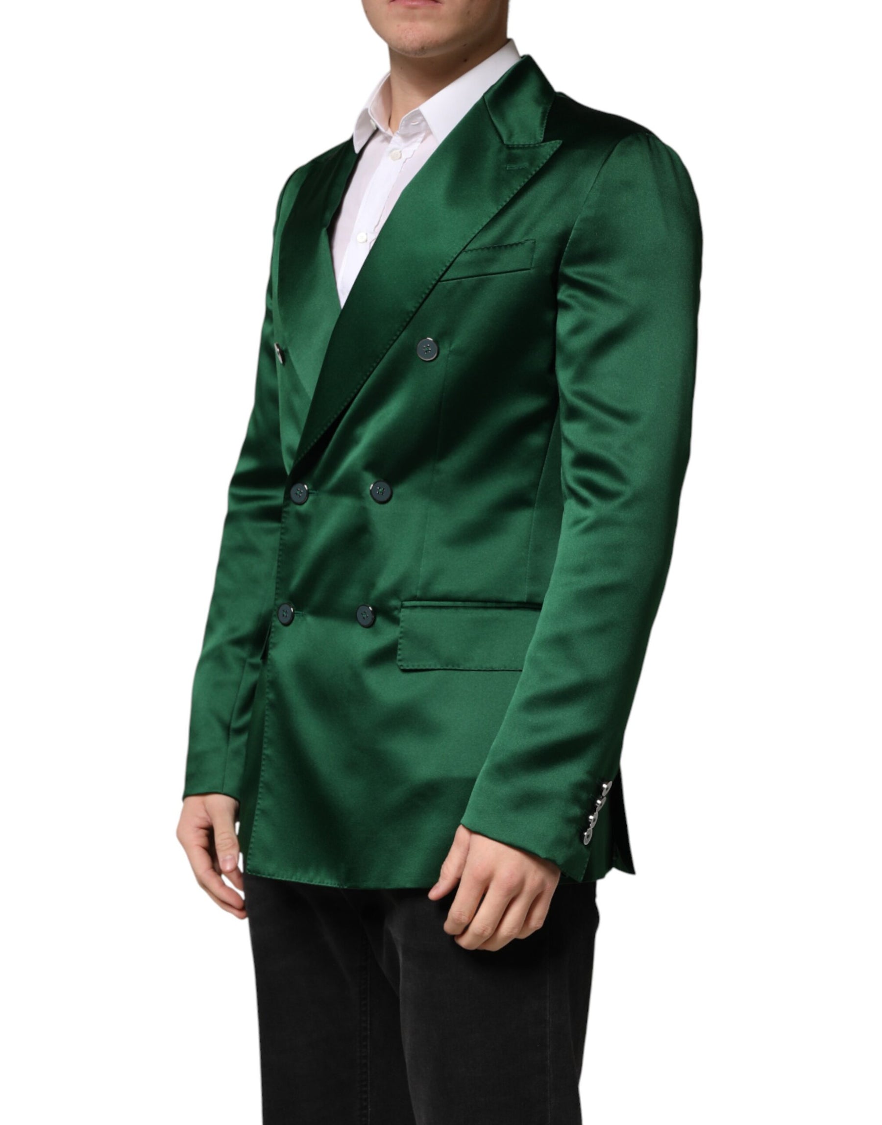 Dolce & Gabbana Green Satin Double Breasted Jacket Blazer | Regal Royce