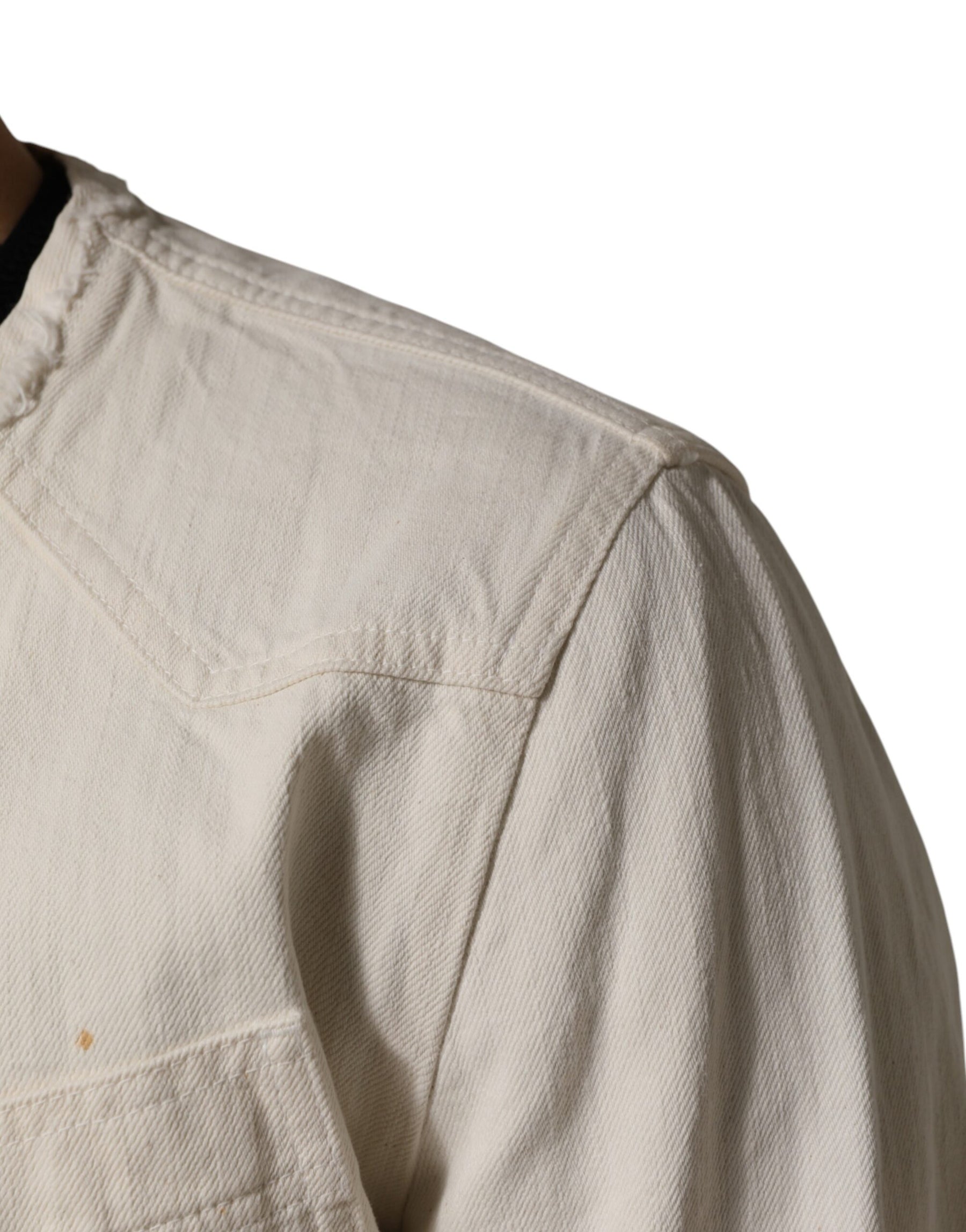 Dolce & Gabbana Off White Cotton Full Zip Denim Men Blouson Jacket | Regal Royce