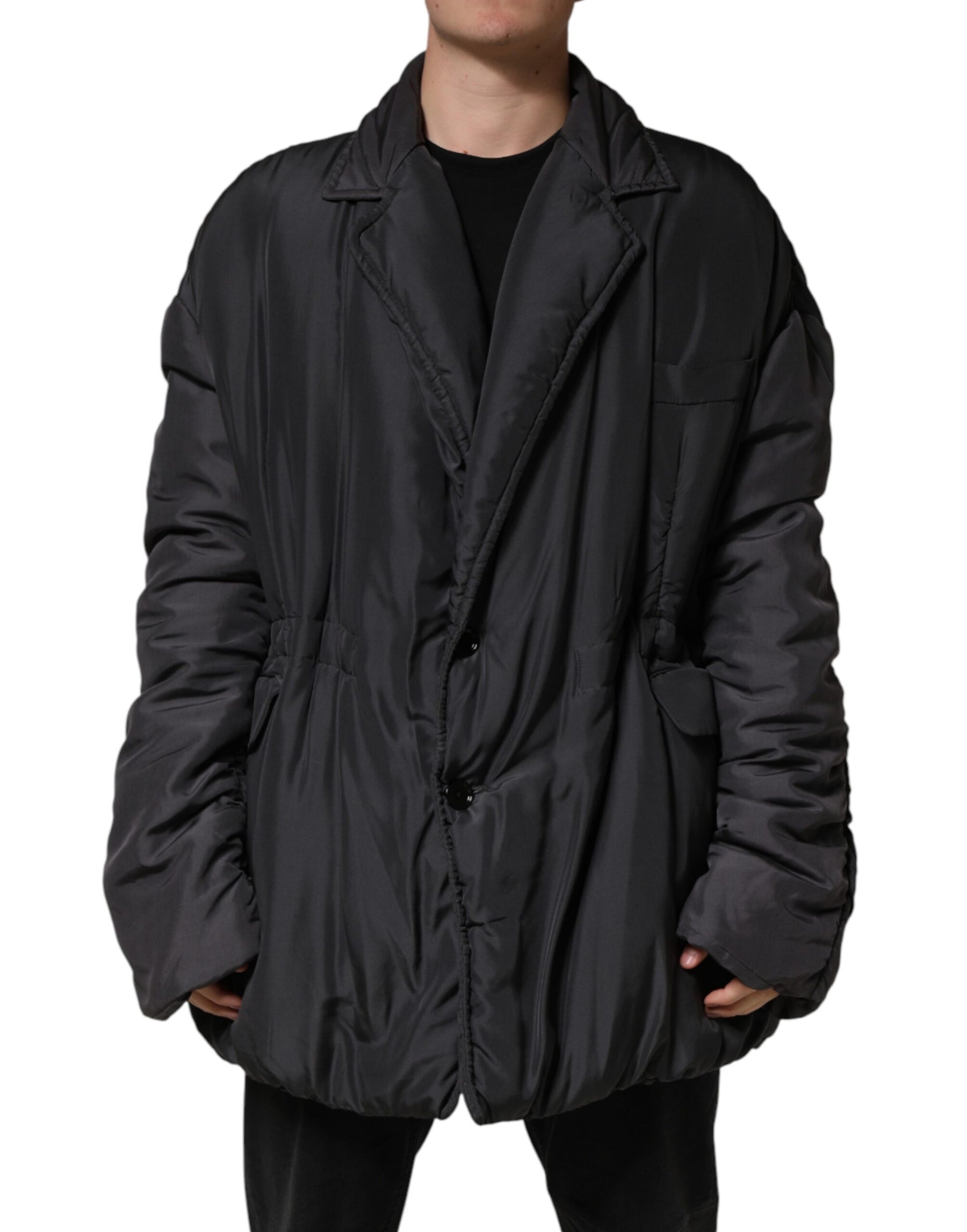 Dolce & Gabbana Black Silk Padded Parka Men Coat Jacket | Regal Royce