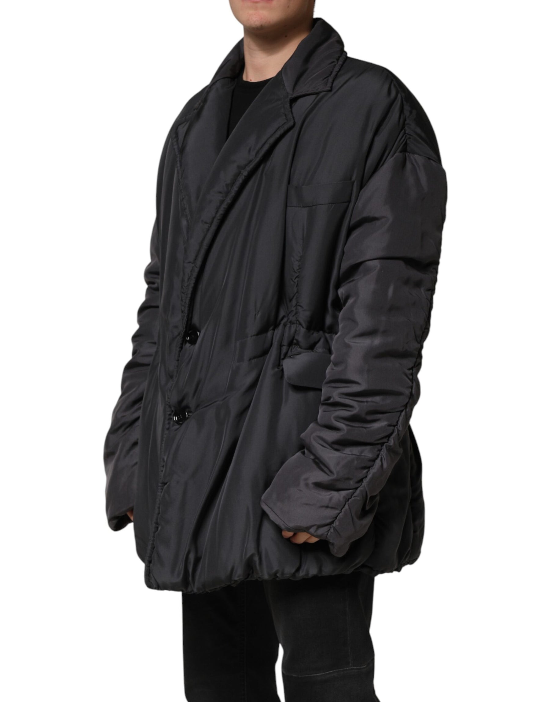Dolce & Gabbana Black Silk Padded Parka Men Coat Jacket | Regal Royce