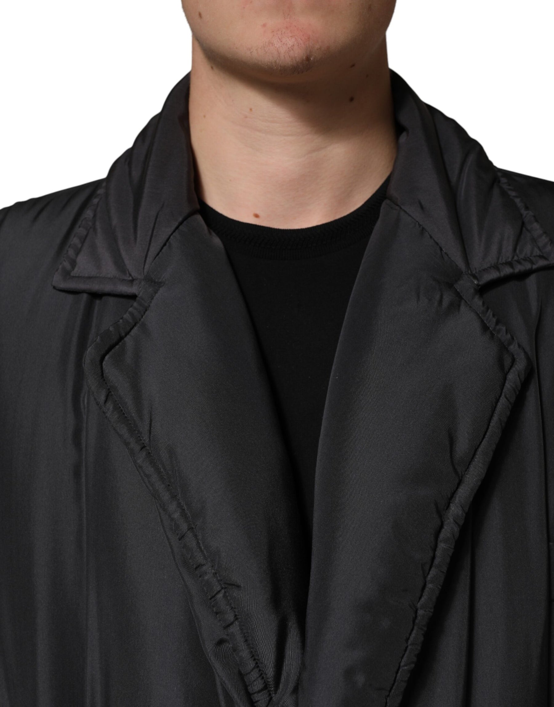 Dolce & Gabbana Black Silk Padded Parka Men Coat Jacket | Regal Royce