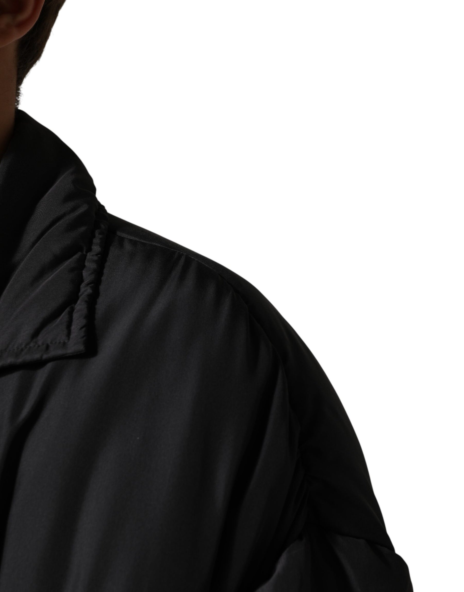 Dolce & Gabbana Black Silk Padded Parka Men Coat Jacket | Regal Royce
