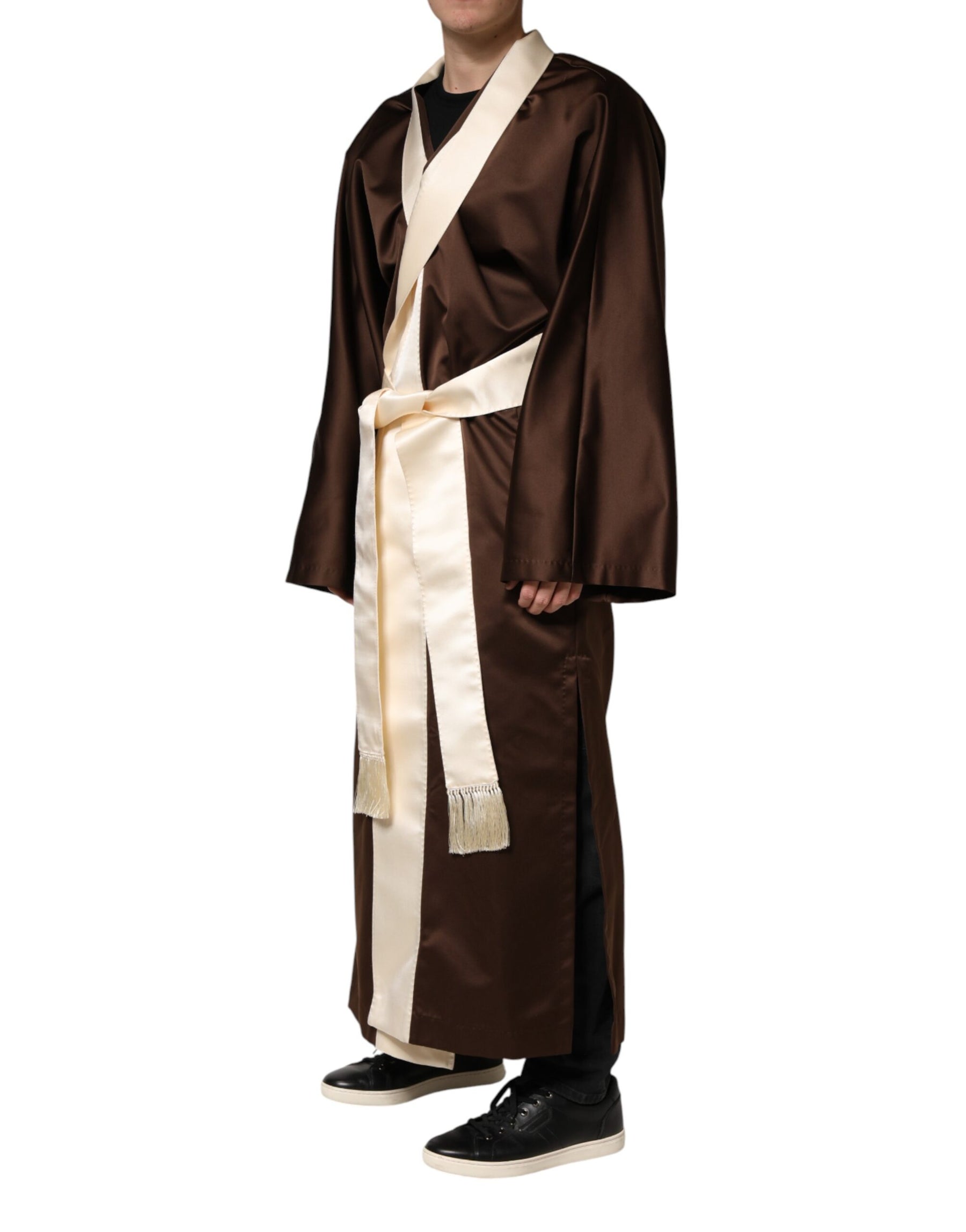 Dolce & Gabbana Brown Cream Lounge Belted Bathrobe Jacket | Regal Royce