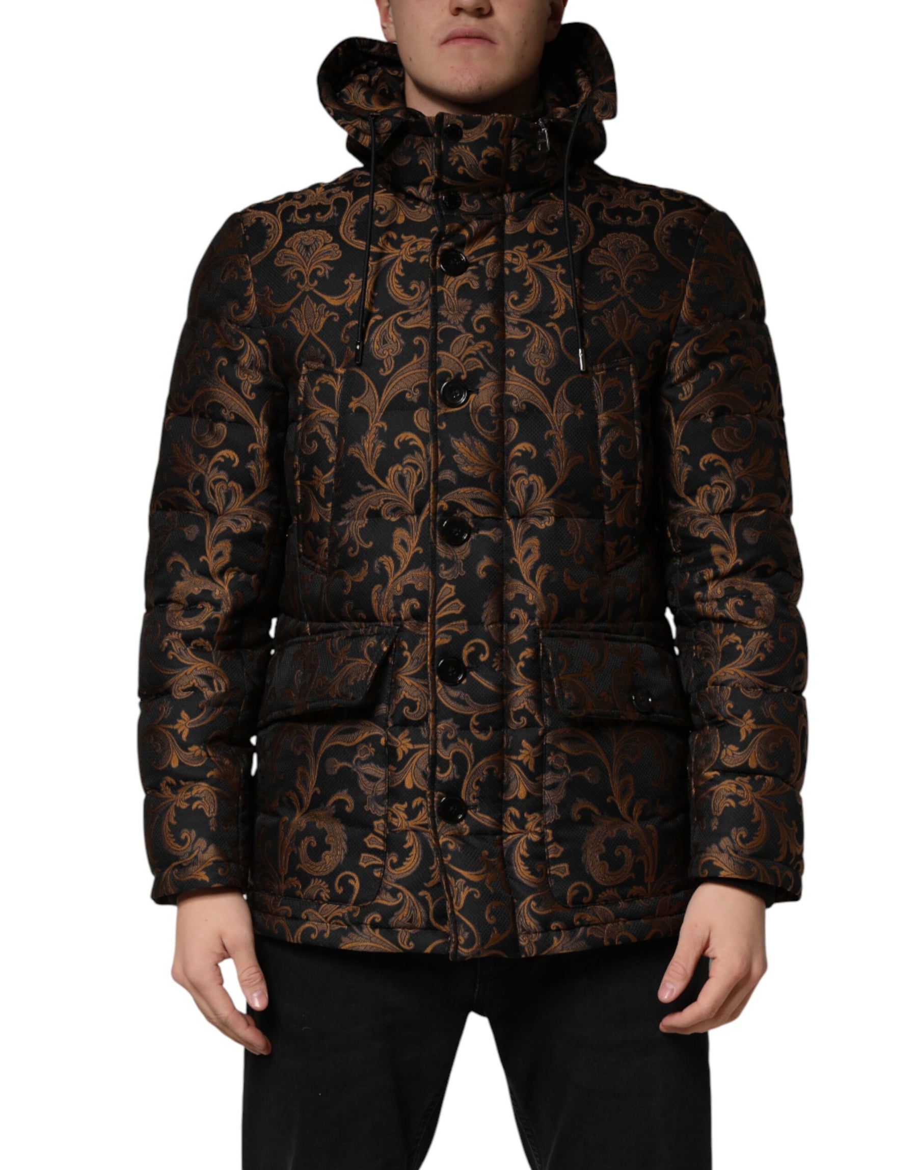 Dolce & Gabbana Black Floral Jacquard Quilted Hooded Jacket | Regal Royce