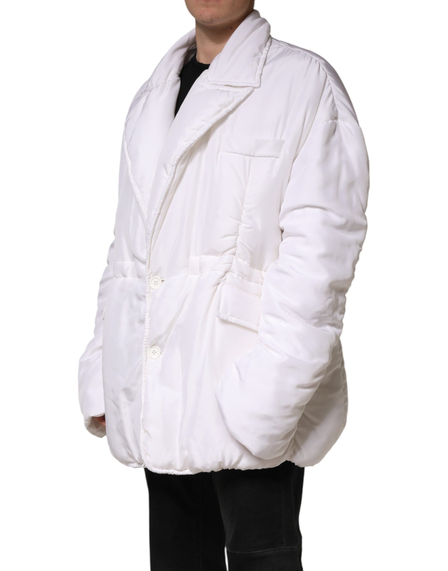 Dolce & Gabbana White Silk Padded Parka Men Coat Jacket | Regal Royce