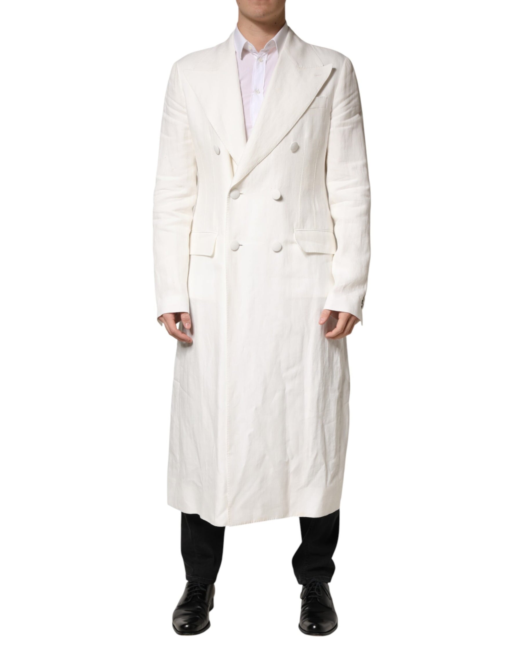 Dolce & Gabbana White Double Breasted Men Trench Coat Jacket | Regal Royce