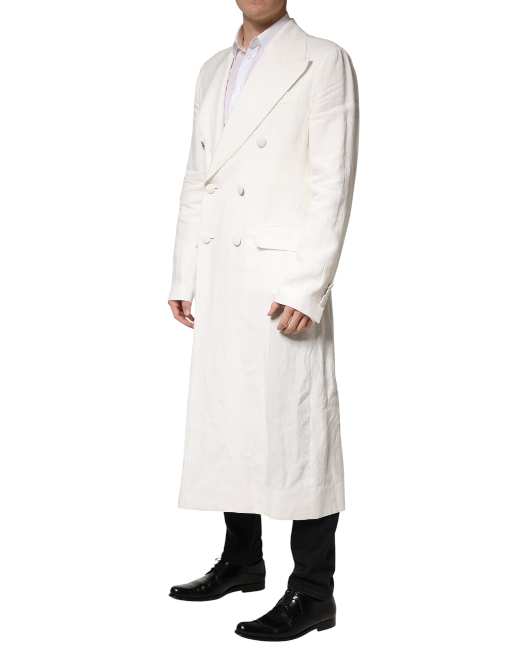 Dolce & Gabbana White Double Breasted Men Trench Coat Jacket | Regal Royce