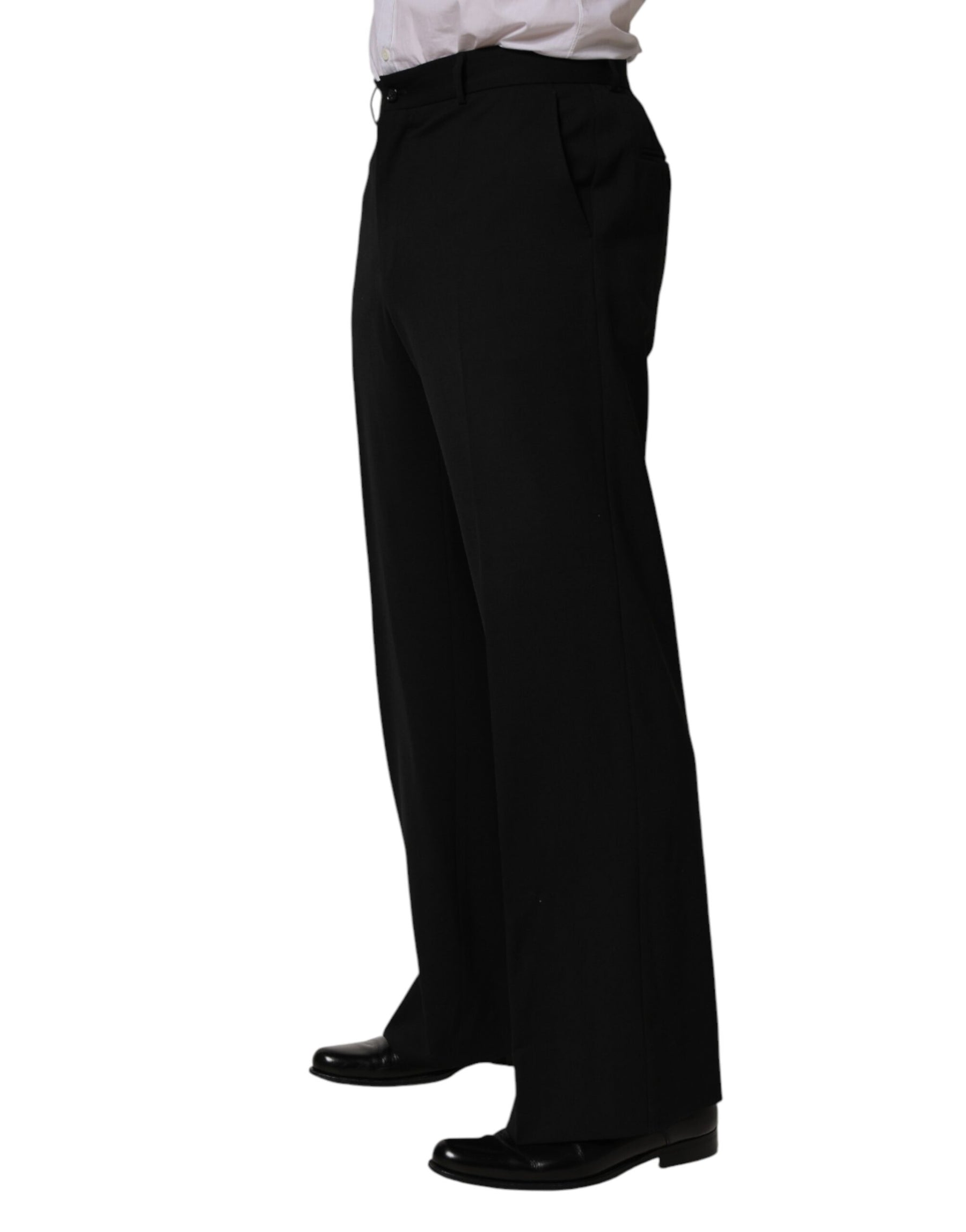 Dolce & Gabbana Black Wool Straight Men Dress Trouser Pants | Regal Royce