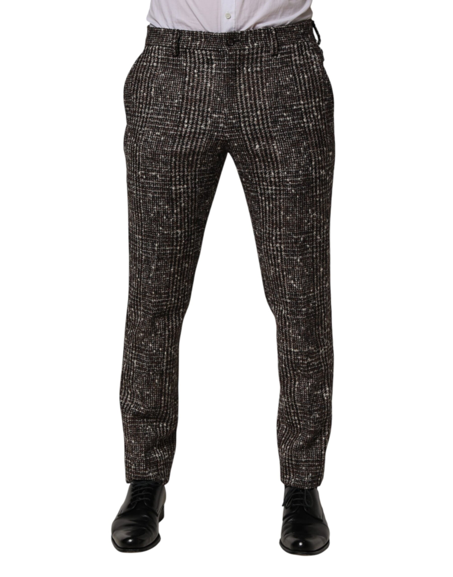 Dolce & Gabbana Brown Wool Plaid Skinny Dress Trouser Pants | Regal Royce