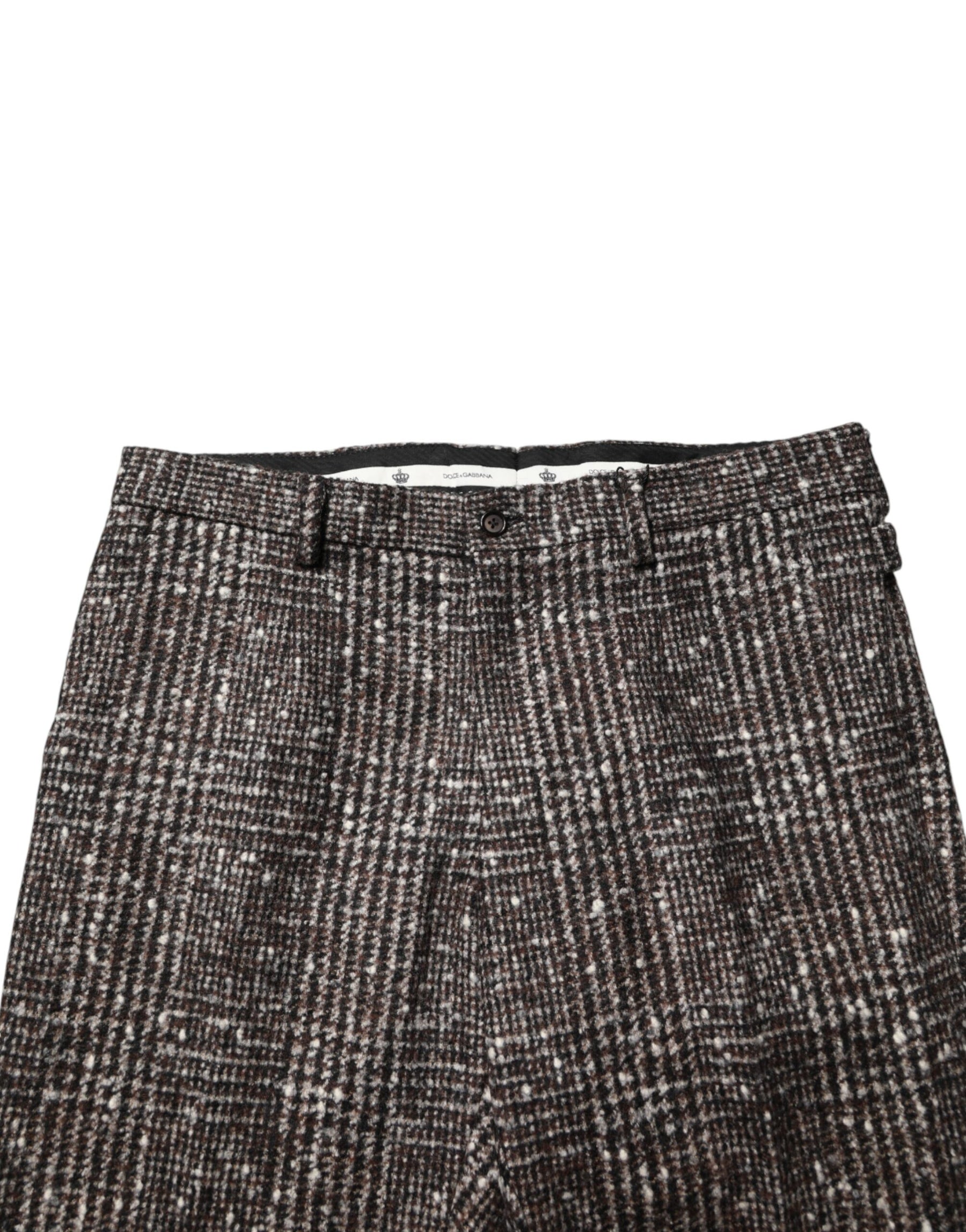 Dolce & Gabbana Brown Wool Plaid Skinny Dress Trouser Pants | Regal Royce