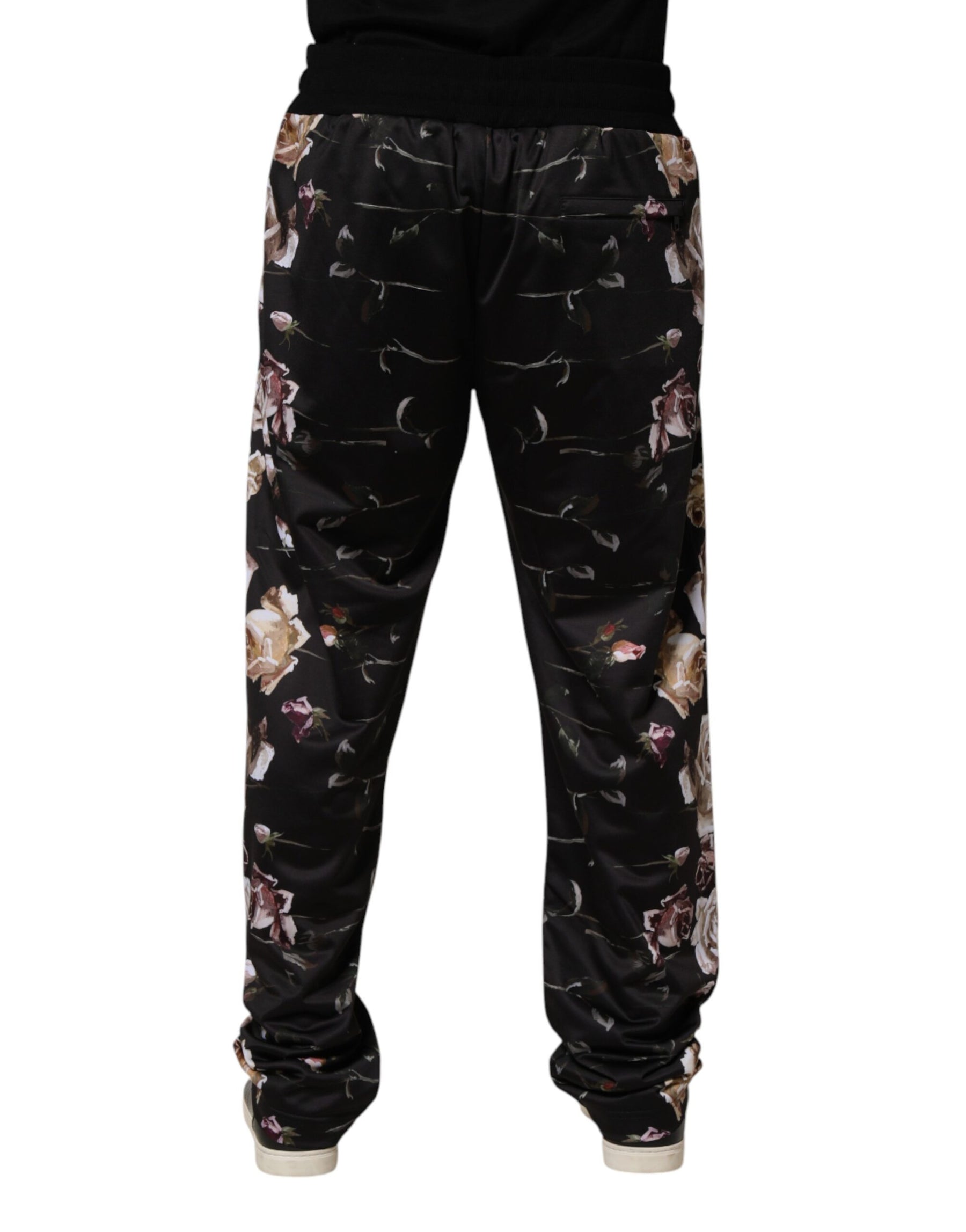 Dolce & Gabbana Black Floral Straight-Leg Chino Trouser Pants | Regal Royce