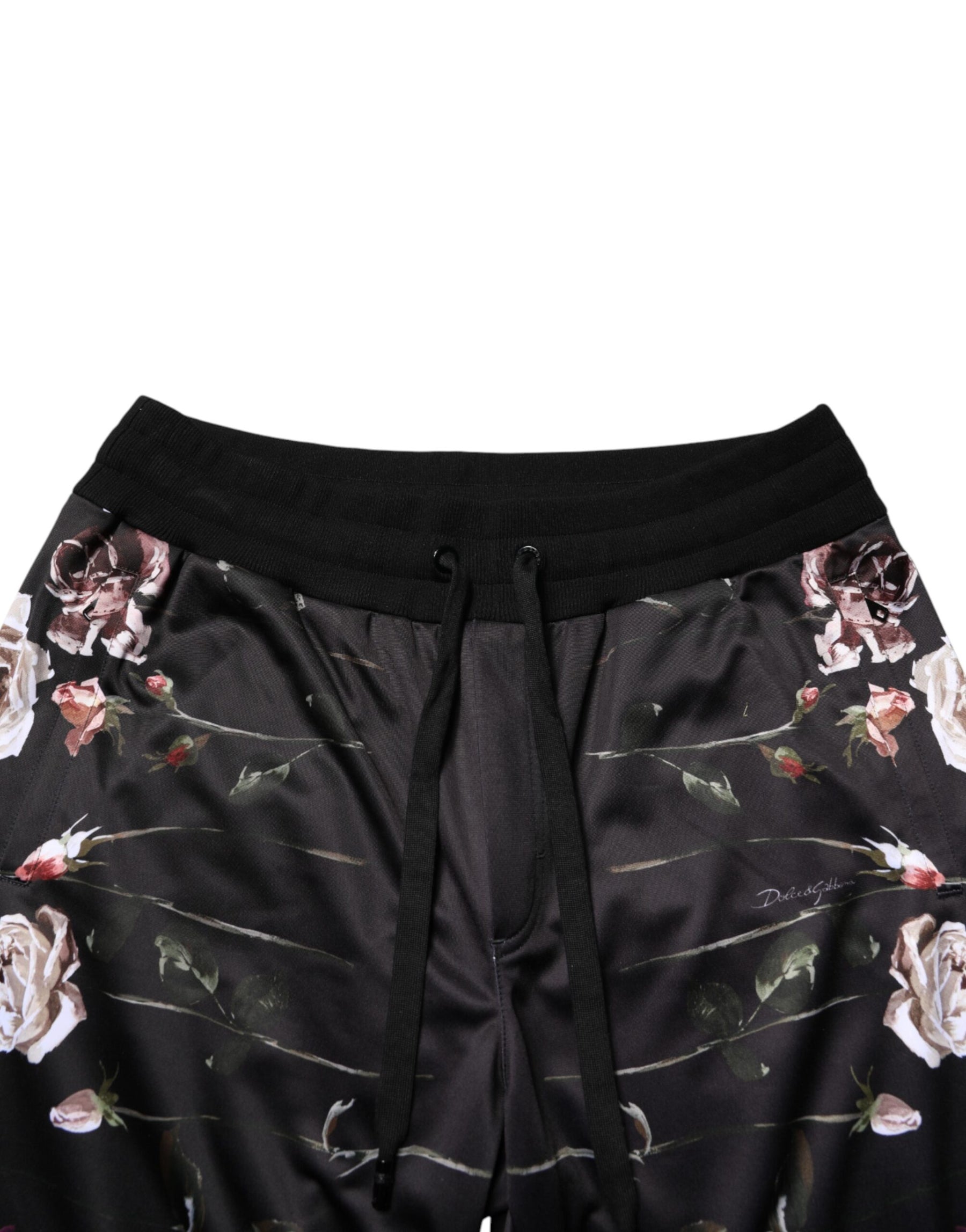 Dolce & Gabbana Black Floral Straight-Leg Chino Trouser Pants | Regal Royce